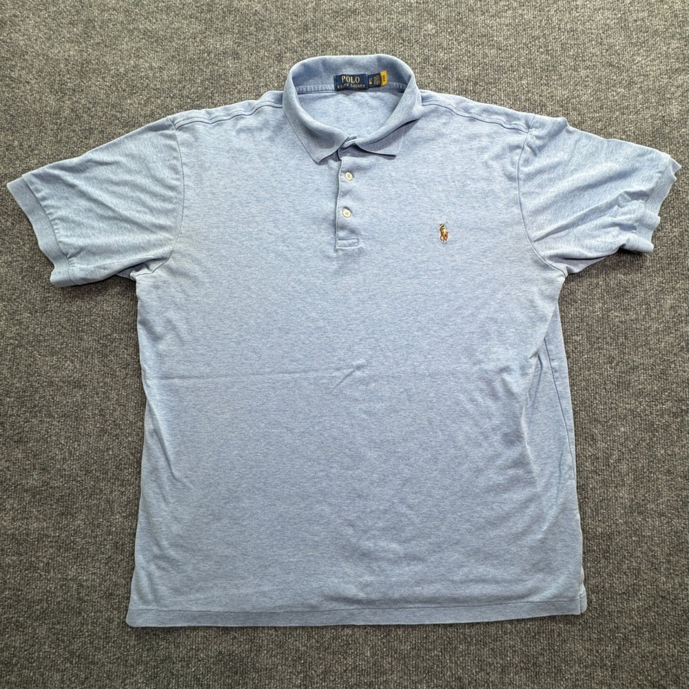 Polo Ralph Lauren Polo Shirt Mens LT Light Blue Heather Short Sleeve Preppy